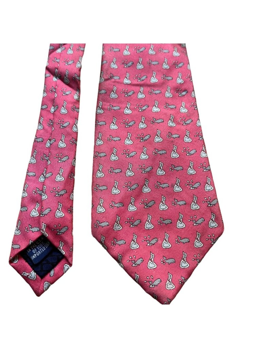 Vintage y2k Vineyard Vines Red Silk Whale Print Necktie Custom Collection Mens